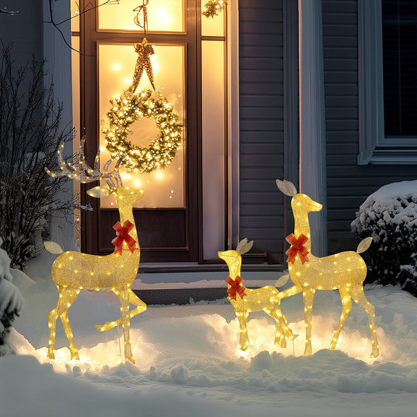 English Elm Outsunny Silver Led Reindeer Family Trio Outdoor Holiday Lawn Decor with Dual Light W2225P249608