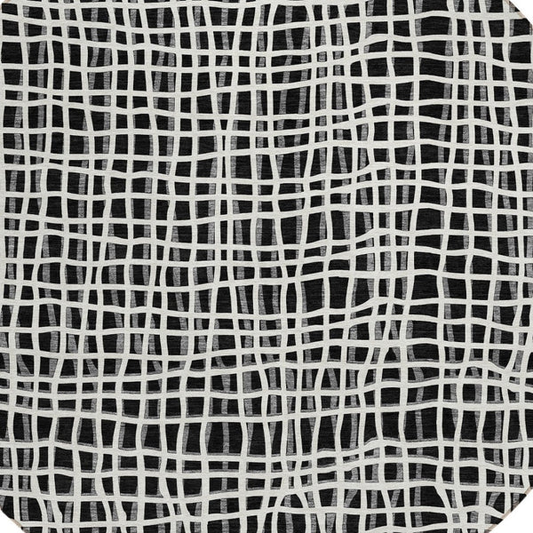 Homeroots 3' Stylish Black Gray And Ivory Striped Washable Rug For Indoor And Outdoor Spaces, Durable Design 8' Round Polyester 583404