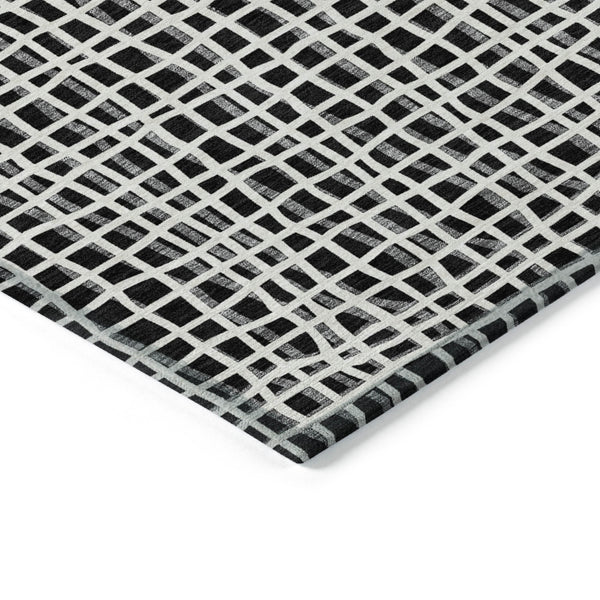 Homeroots 3' Stylish Black Gray And Ivory Striped Washable Rug For Indoor And Outdoor Spaces, Durable Design 8' X 10' Polyester 583405