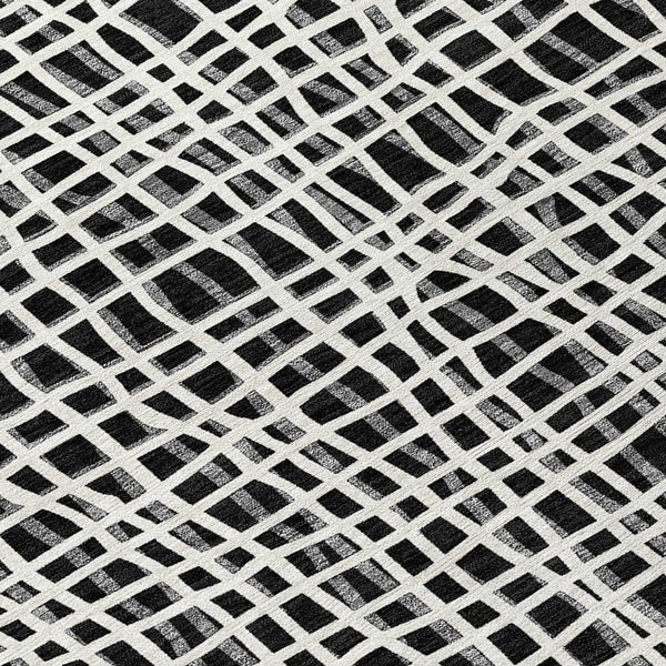 Homeroots 3' Stylish Black Gray And Ivory Striped Washable Rug For Indoor And Outdoor Spaces, Durable Design 8' X 10' Polyester 583405