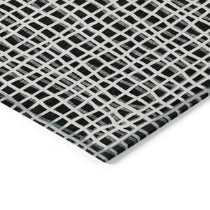 Homeroots 3' Stylish Black Gray And Ivory Striped Washable Rug For Indoor And Outdoor Spaces, Durable Design 9' X 12' Polyester 583406