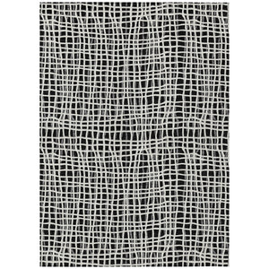 Homeroots 3' Stylish Black Gray And Ivory Striped Washable Rug For Indoor And Outdoor Spaces, Durable Design 10' X 14' Polyester 583407