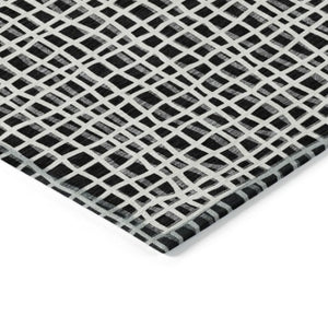 Homeroots 3' Stylish Black Gray And Ivory Striped Washable Rug For Indoor And Outdoor Spaces, Durable Design 10' X 14' Polyester 583407
