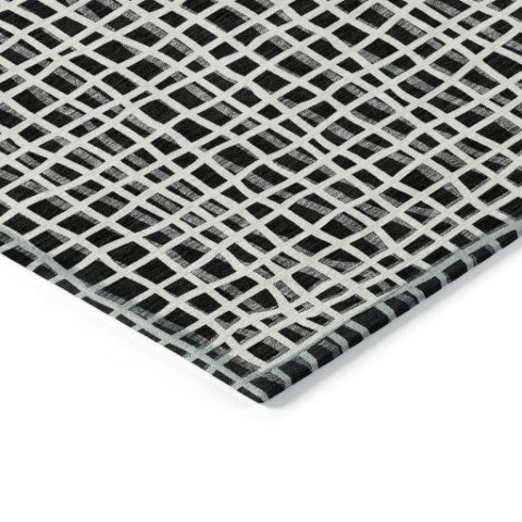 Homeroots 3' Stylish Black Gray And Ivory Striped Washable Rug For Indoor And Outdoor Spaces, Durable Design 10' X 14' Polyester 583407