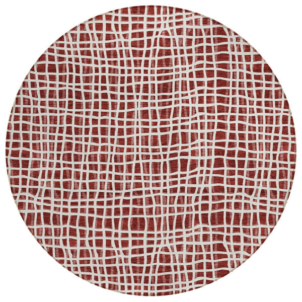 HomeRoots 5' Burgundy and Ivory Striped Area Rug - Durable, Washable Indoor/Outdoor Design for Versatile Spaces 8' Round 583410