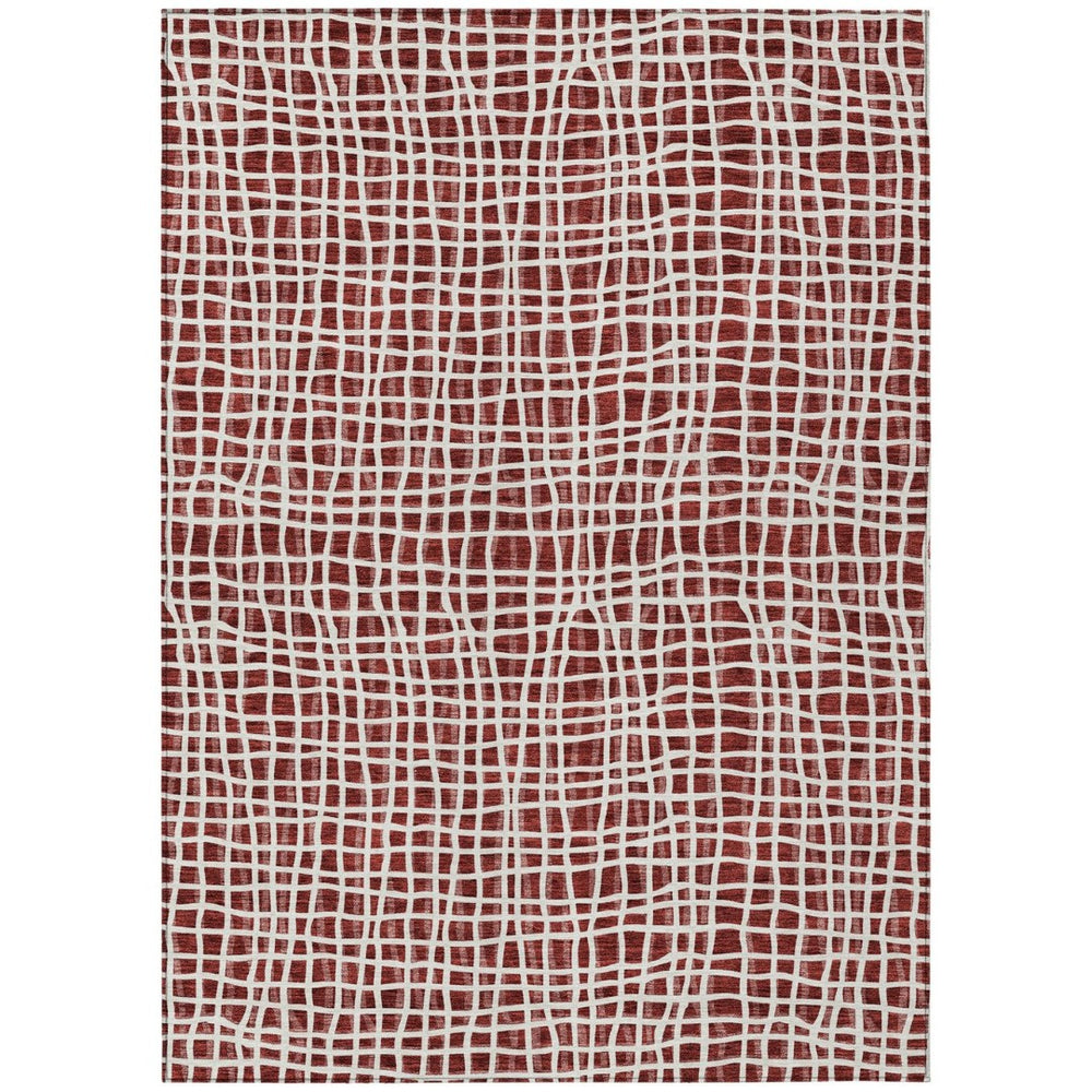 HomeRoots 5' Burgundy and Ivory Striped Area Rug - Durable, Washable Indoor/Outdoor Design for Versatile Spaces 10' X 14' 583413