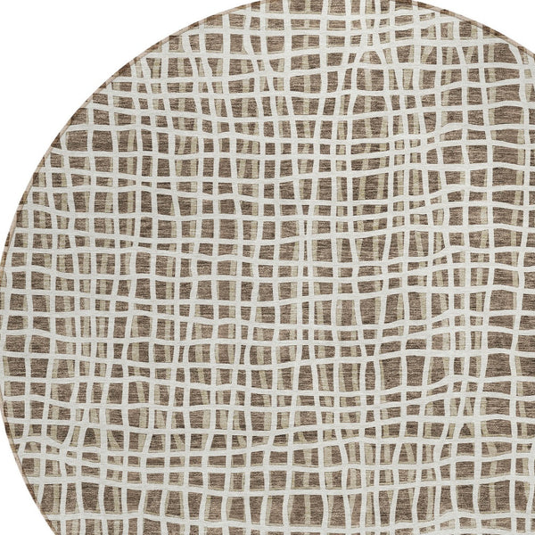 Homeroots 3' Stylish Black Gray And Ivory Striped Washable Rug For Indoor And Outdoor Spaces, Durable Design 8' Round Polyester 583416