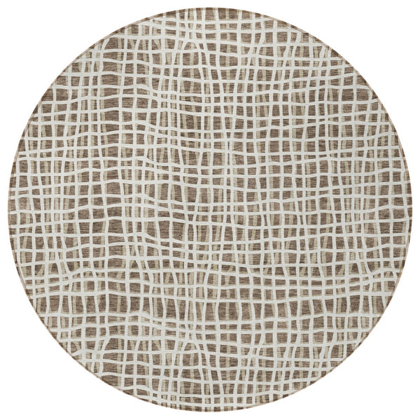 Homeroots 3' Stylish Black Gray And Ivory Striped Washable Rug For Indoor And Outdoor Spaces, Durable Design 8' Round Polyester 583416