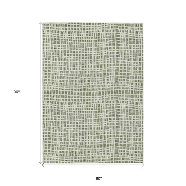 Homeroots 3' Stylish Black Gray And Ivory Striped Washable Rug For Indoor And Outdoor Spaces, Durable Design 5' X 8' Polyester 583421