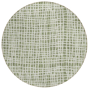 HomeRoots 5' Green and Ivory Striped Area Rug - Versatile, Washable Design for Indoor and Outdoor Spaces 8' Round 583422