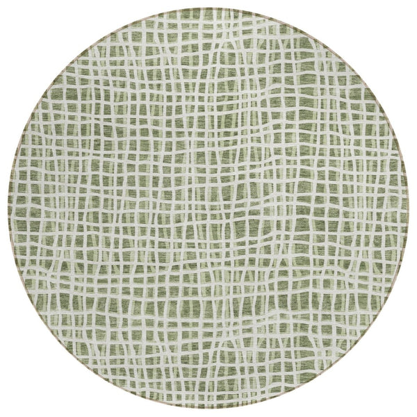 HomeRoots 5' Green and Ivory Striped Area Rug - Versatile, Washable Design for Indoor and Outdoor Spaces 8' Round 583422