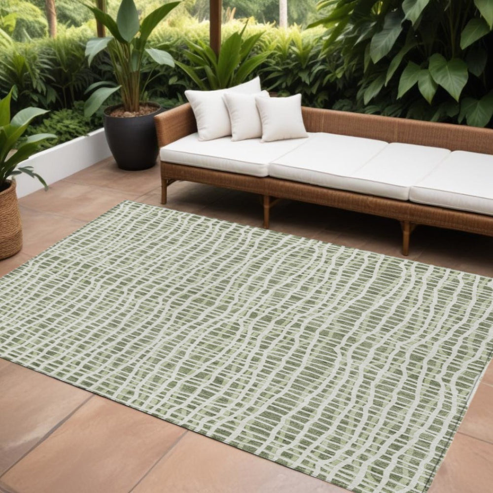 HomeRoots 9' Green and Ivory Striped Washable Area Rug - Durable, Stylish Design for Indoor & Outdoor Spaces 9' X 12' 583424