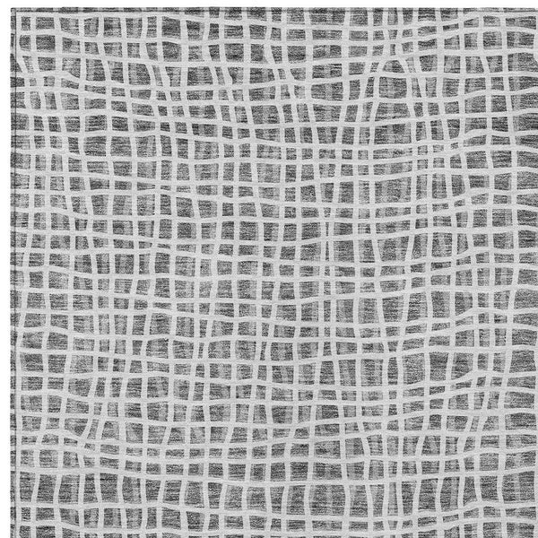 Homeroots 3' Stylish Black Gray And Ivory Striped Washable Rug For Indoor And Outdoor Spaces, Durable Design 3' X 5' Polyester 583426