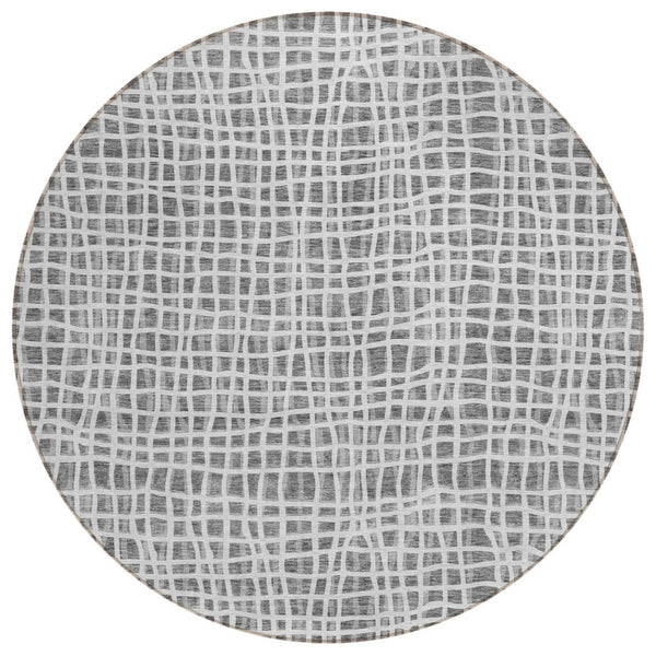 HomeRoots 5' Charcoal and Silver Striped Area Rug – Durable, Stylish Design for Indoor and Outdoor Spaces 8' Round 583428