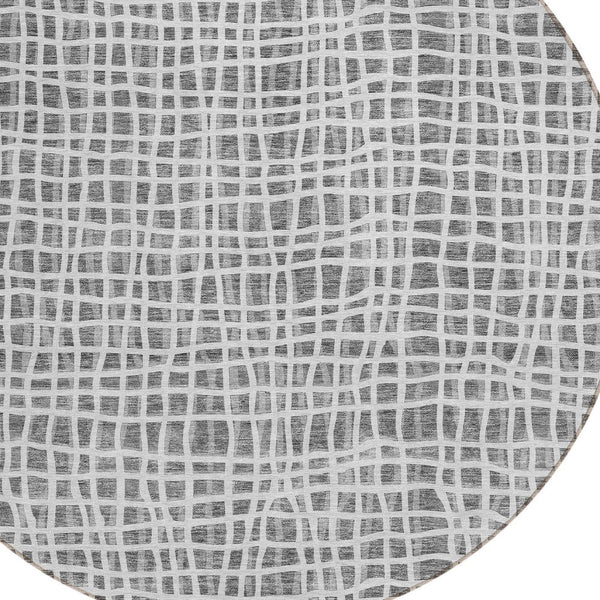 Homeroots 3' Stylish Black Gray And Ivory Striped Washable Rug For Indoor And Outdoor Spaces, Durable Design 8' Round Polyester 583428