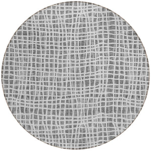 Homeroots 3' Stylish Black Gray And Ivory Striped Washable Rug For Indoor And Outdoor Spaces, Durable Design 8' Round Polyester 583428