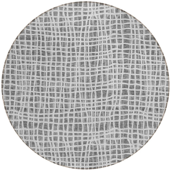 Homeroots 3' Stylish Black Gray And Ivory Striped Washable Rug For Indoor And Outdoor Spaces, Durable Design 8' Round Polyester 583428