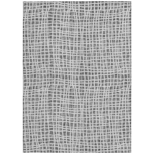 Homeroots 3' Stylish Black Gray And Ivory Striped Washable Rug For Indoor And Outdoor Spaces, Durable Design 9' X 12' Polyester 583430