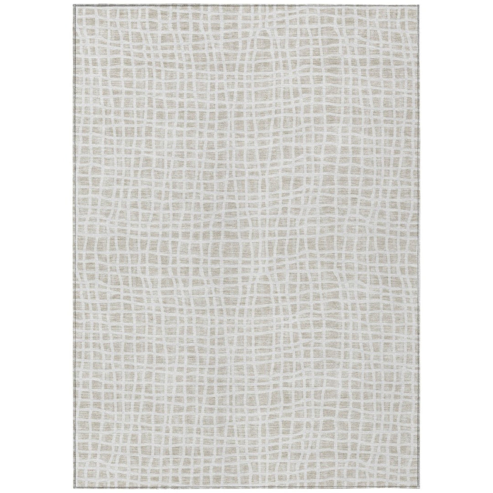HomeRoots 5' Elegant Ivory and Beige Striped Washable Area Rug for Indoor and Outdoor Spaces, Durable Design 5' X 8' 583433