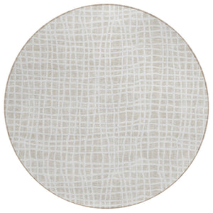 HomeRoots 5' Elegant Ivory and Beige Striped Washable Area Rug for Indoor and Outdoor Spaces, Durable Design 8' Round 583434