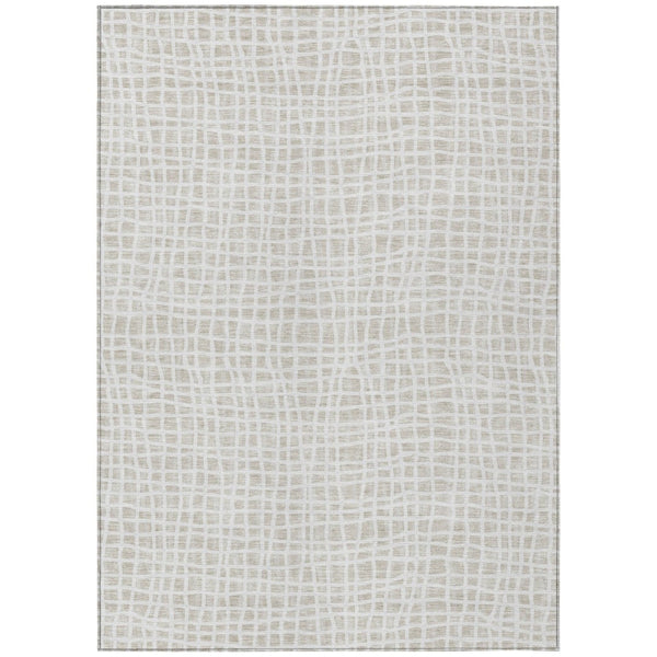 HomeRoots 5' Elegant Ivory and Beige Striped Washable Area Rug for Indoor and Outdoor Spaces, Durable Design 10' X 14' 583437