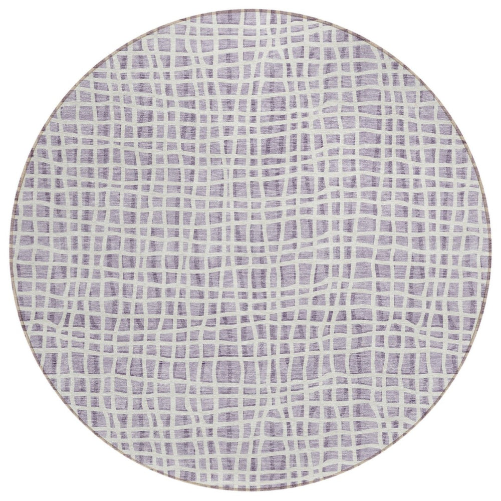 HomeRoots 5' Lilac Purple and Ivory Striped Area Rug - Elegant, Durable, Washable for Indoor and Outdoor Spaces 8' Round 583440