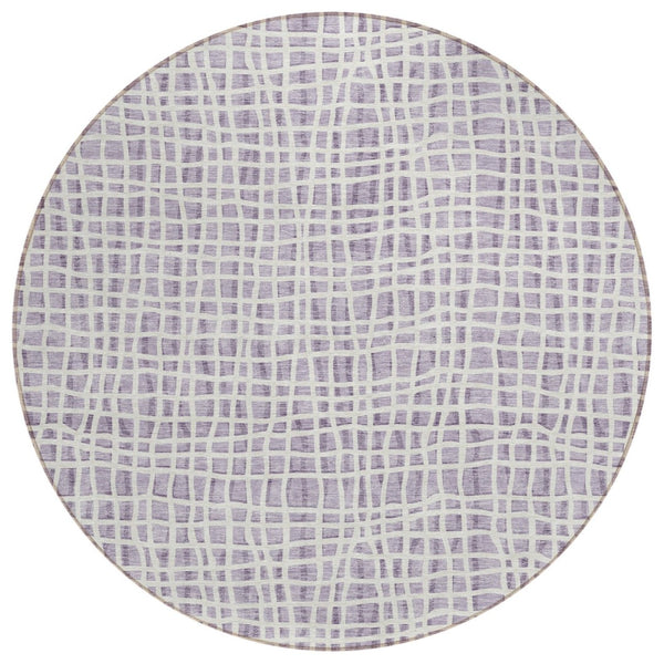 HomeRoots 5' Lilac Purple and Ivory Striped Area Rug - Elegant, Durable, Washable for Indoor and Outdoor Spaces 8' Round 583440
