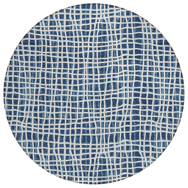 HomeRoots 5' Navy Blue and Ivory Striped Area Rug – Stylish, Washable, Durable for Indoor and Outdoor Spaces 8' Round 583446