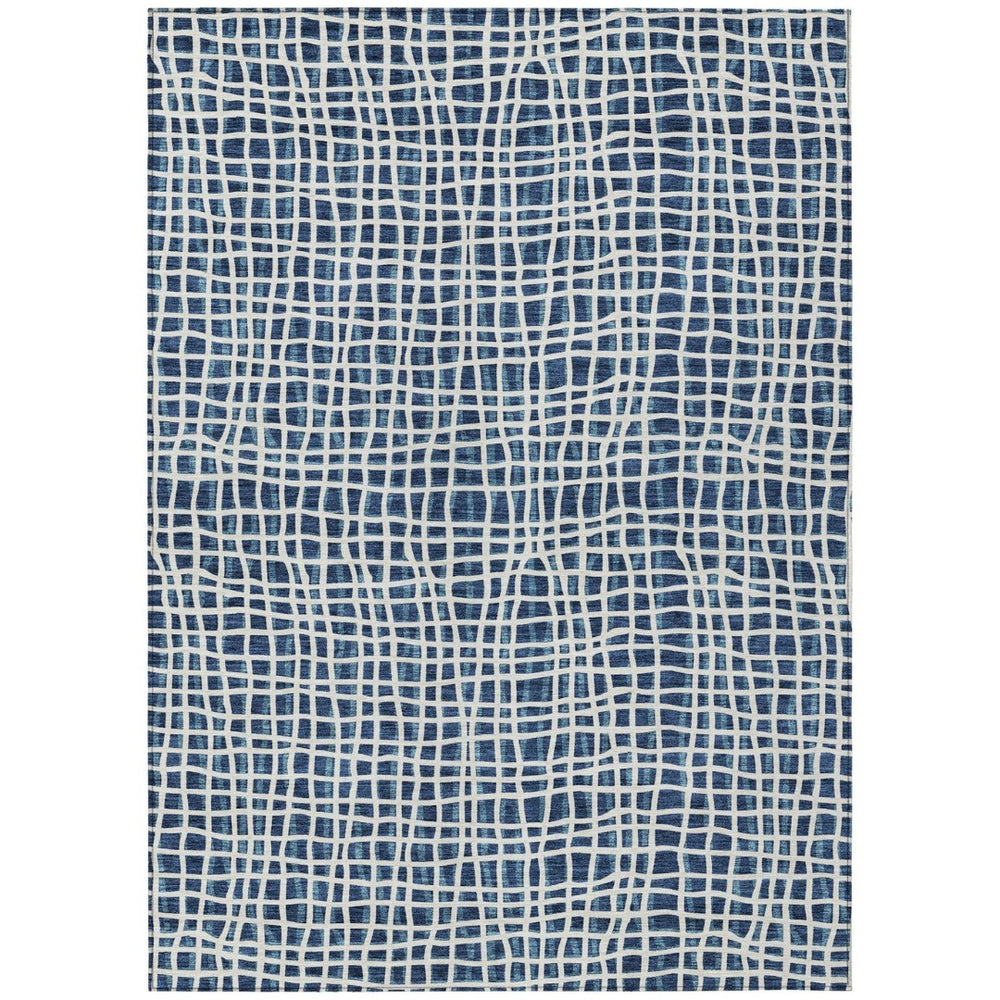 HomeRoots 9' Navy Blue and Ivory Striped Washable Area Rug – Versatile Indoor Outdoor Décor for Any Space 9' X 12' 583448