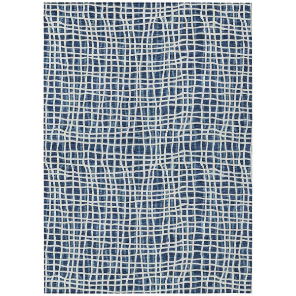HomeRoots 5' Navy Blue and Ivory Striped Area Rug – Stylish, Washable, Durable for Indoor and Outdoor Spaces 10' X 14' 583449