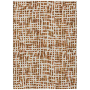 HomeRoots 5' Bold Orange Beige Copper Striped Washable Indoor/Outdoor Area Rug for Homes & Patios 5' X 8' 583457