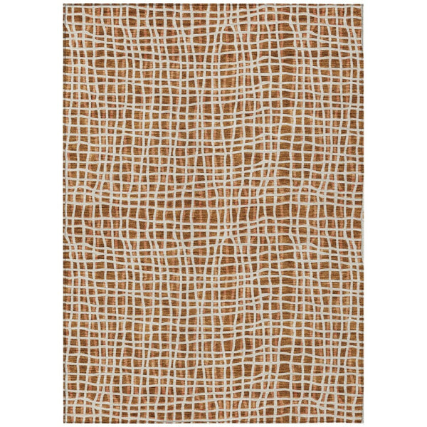 HomeRoots 5' Bold Orange Beige Copper Striped Washable Indoor/Outdoor Area Rug for Homes & Patios 5' X 8' 583457