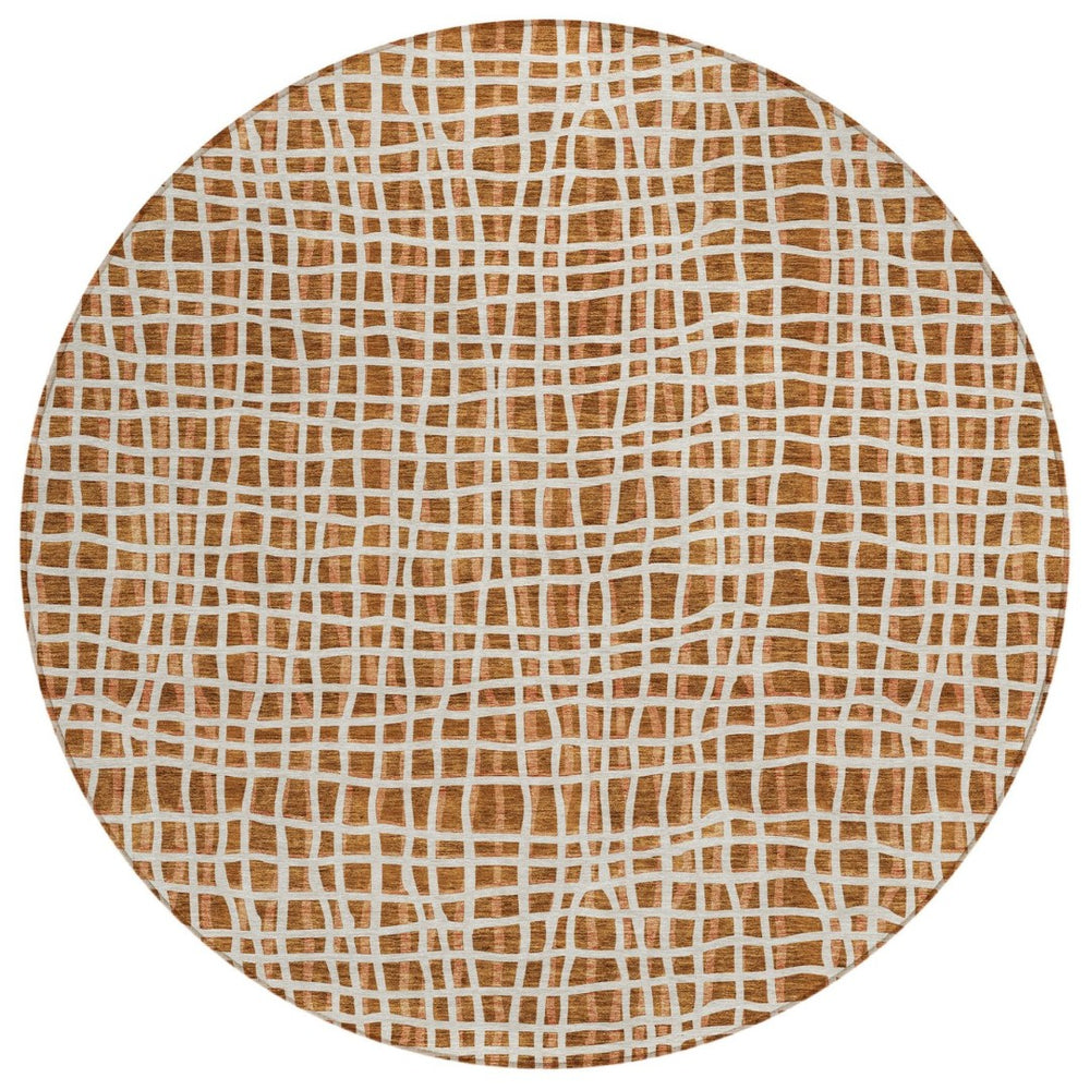 HomeRoots 5' Bold Orange Beige Copper Striped Washable Indoor/Outdoor Area Rug for Homes & Patios 8' Round 583458