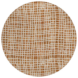 HomeRoots 5' Bold Orange Beige Copper Striped Washable Indoor/Outdoor Area Rug for Homes & Patios 8' Round 583458