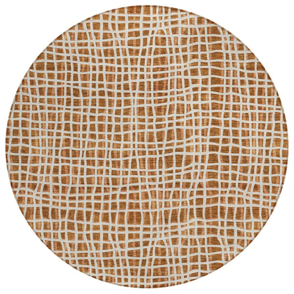 HomeRoots 5' Bold Orange Beige Copper Striped Washable Indoor/Outdoor Area Rug for Homes & Patios 8' Round 583458