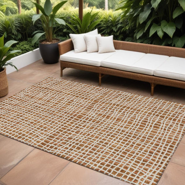 HomeRoots 5' Bold Orange Beige Copper Striped Washable Indoor/Outdoor Area Rug for Homes & Patios 8' X 10' 583459