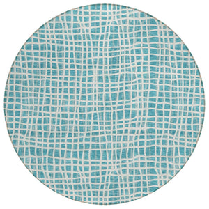HomeRoots 5' Stylish Teal Blue and Ivory Striped Indoor Outdoor Area Rug - Durable, Washable, Versatile Design 8' Round 583464