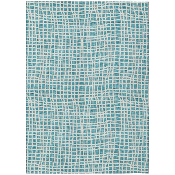 HomeRoots 9' Teal Blue and Ivory Striped Indoor-Outdoor Area Rug – Durable, Washable, and Stylish Design 9' X 12' 583466