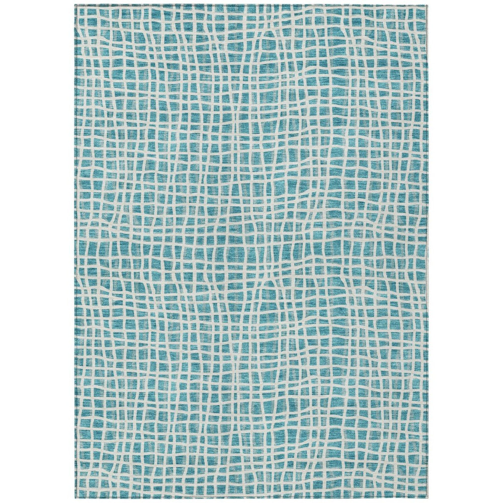 HomeRoots 5' Stylish Teal Blue and Ivory Striped Indoor Outdoor Area Rug - Durable, Washable, Versatile Design 10' X 14' 583467