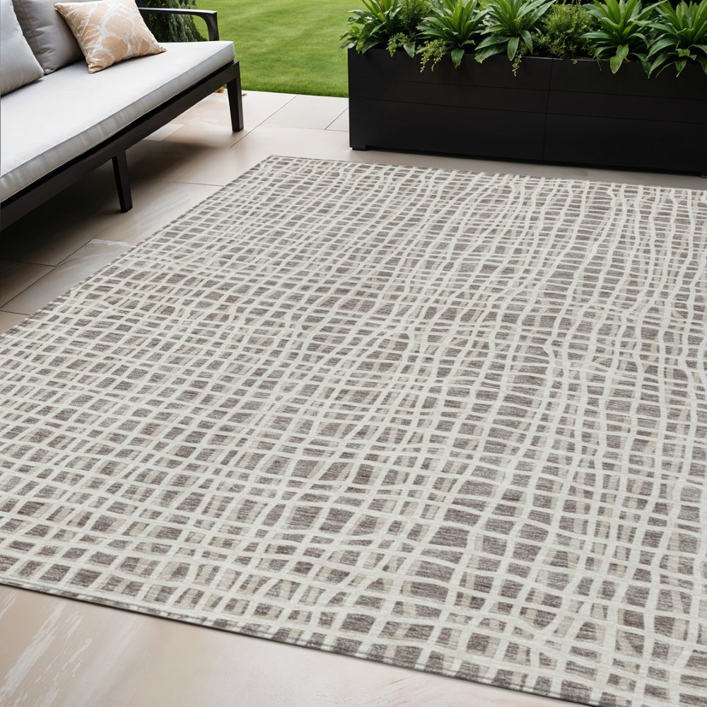 HomeRoots 5' Taupe and Beige Striped Washable Indoor-Outdoor Area Rug for Stylish Home and Patio Décor 5' X 8' 583469