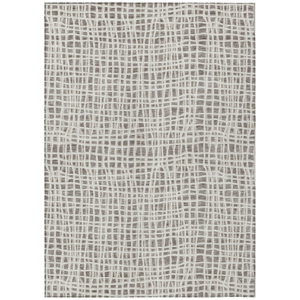 HomeRoots 5' Taupe and Beige Striped Washable Indoor-Outdoor Area Rug for Stylish Home and Patio Décor 5' X 8' 583469