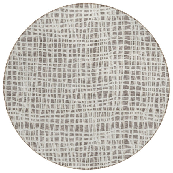 HomeRoots 5' Taupe and Beige Striped Washable Indoor-Outdoor Area Rug for Stylish Home and Patio Décor 8' Round 583470