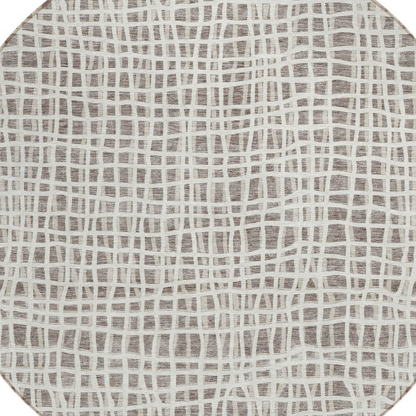 Homeroots 3' Stylish Black Gray And Ivory Striped Washable Rug For Indoor And Outdoor Spaces, Durable Design 8' Round Polyester 583470