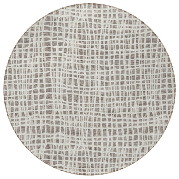 Homeroots 3' Stylish Black Gray And Ivory Striped Washable Rug For Indoor And Outdoor Spaces, Durable Design 8' Round Polyester 583470