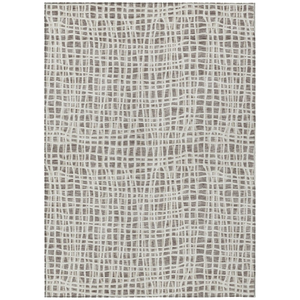 HomeRoots 9' Taupe and Beige Striped Washable Area Rug – Durable, Versatile for Indoor and Outdoor Spaces 9' X 12' 583472