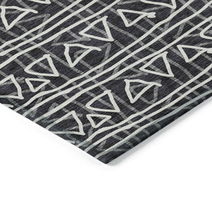 Homeroots 3' Black Gray Ivory Geometric Washable Area Rug For Indoor Outdoor Spaces - Durable & Stylish! 5' X 8' Polyester 583475