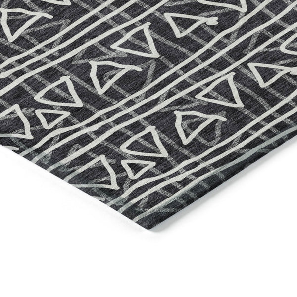 Homeroots 3' Black Gray Ivory Geometric Washable Area Rug For Indoor Outdoor Spaces - Durable & Stylish! 5' X 8' Polyester 583475