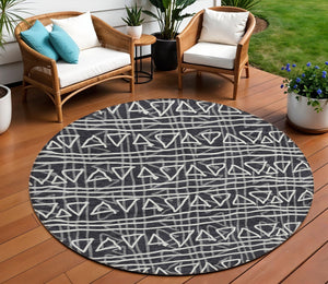 Homeroots 3' Black Gray Ivory Geometric Washable Area Rug For Indoor Outdoor Spaces - Durable & Stylish! 8' Round Polyester 583476