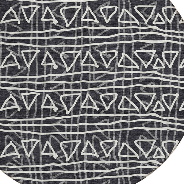 Homeroots 3' Black Gray Ivory Geometric Washable Area Rug For Indoor Outdoor Spaces - Durable & Stylish! 8' Round Polyester 583476