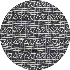 Homeroots 3' Black Gray Ivory Geometric Washable Area Rug For Indoor Outdoor Spaces - Durable & Stylish! 8' Round Polyester 583476